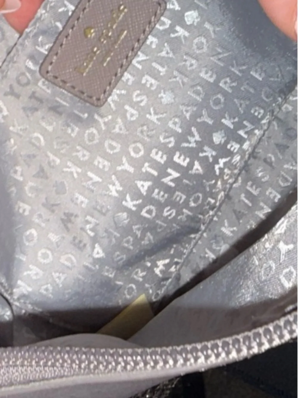 Kate Spade Grey Gold Leather Glitter Crossbody Bag EUC 10”x 6”- 20”handle drop